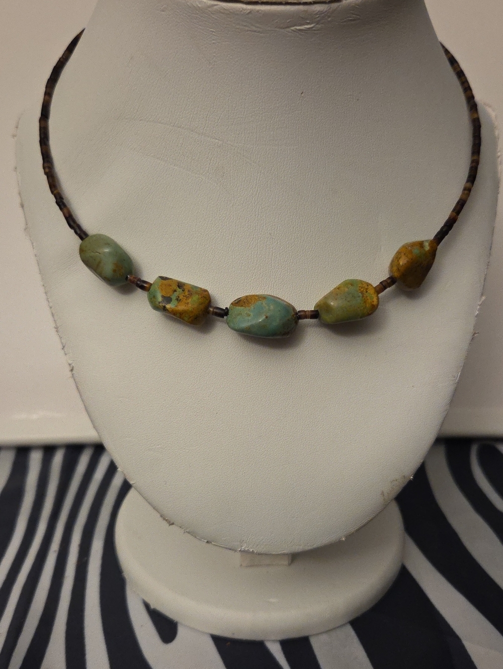 Raw Green Turquoise Nuggets And Heishi Bead  Choker Memory Wire Necklace